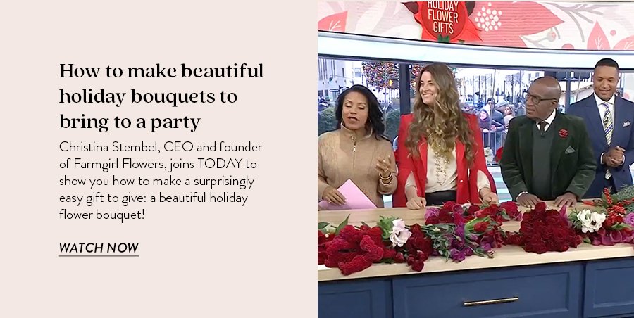 How to make beautiful holiday bouquets to bring to a party. Christina Stembel, CEO and founder of Farmgirl Flowers, joins TODAY to show you how to make a surprisingly easy gift to give: a beautiful holiday flower bouquet! WATCH NOW