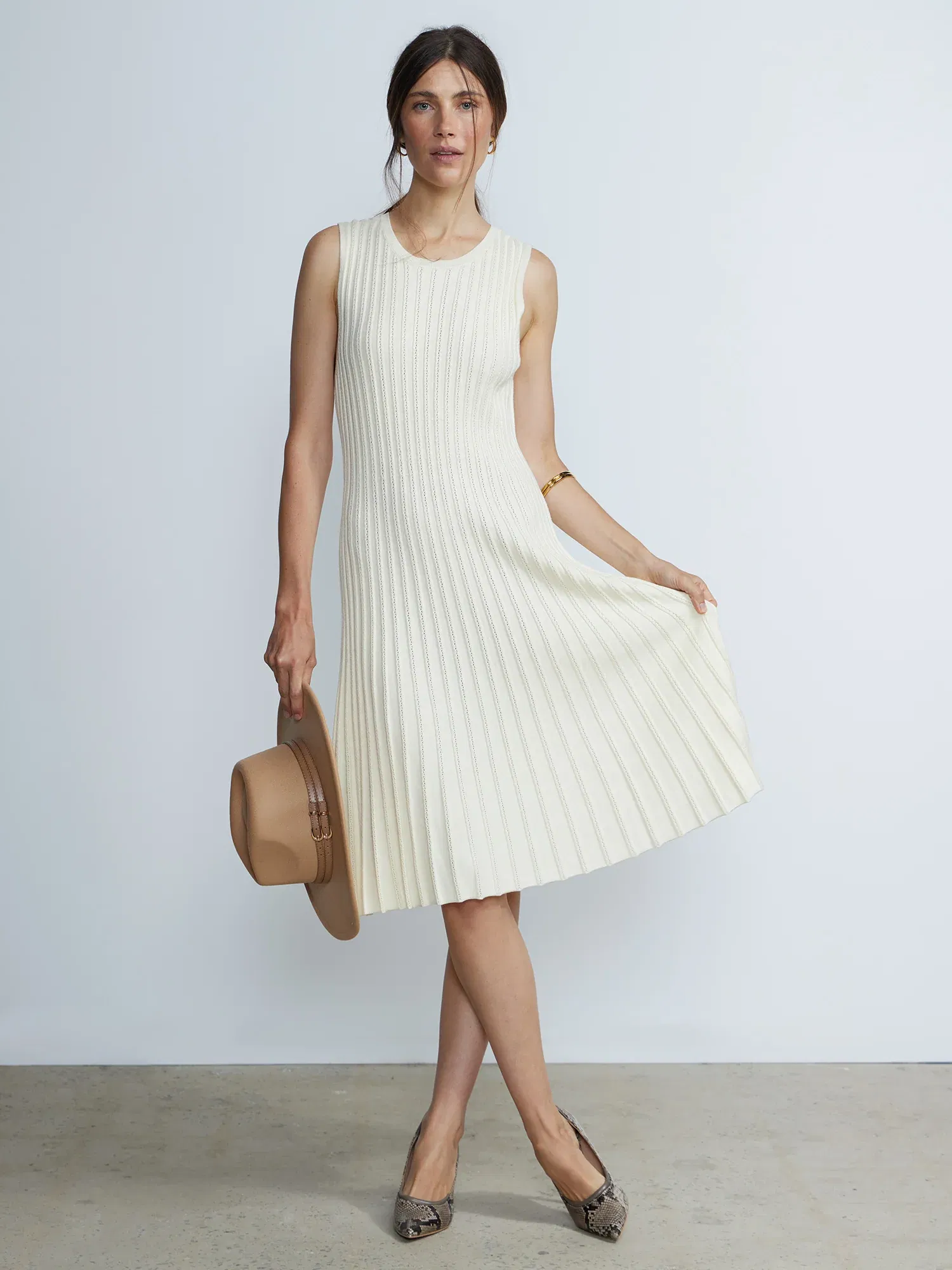 Sleeveless Pleated Swing Midi Dress