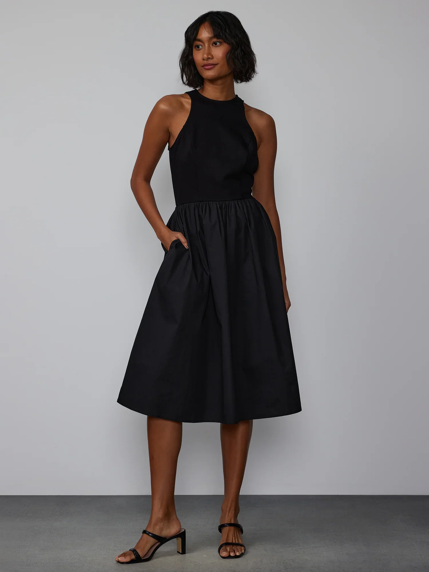 Mix Media Ponte Poplin Midi Dress