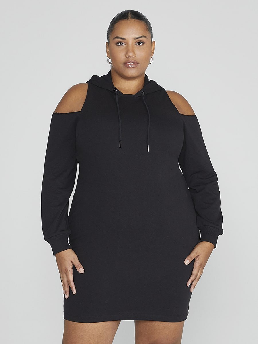 Image of Rhianne Cold Shoulder Hoodie Dress