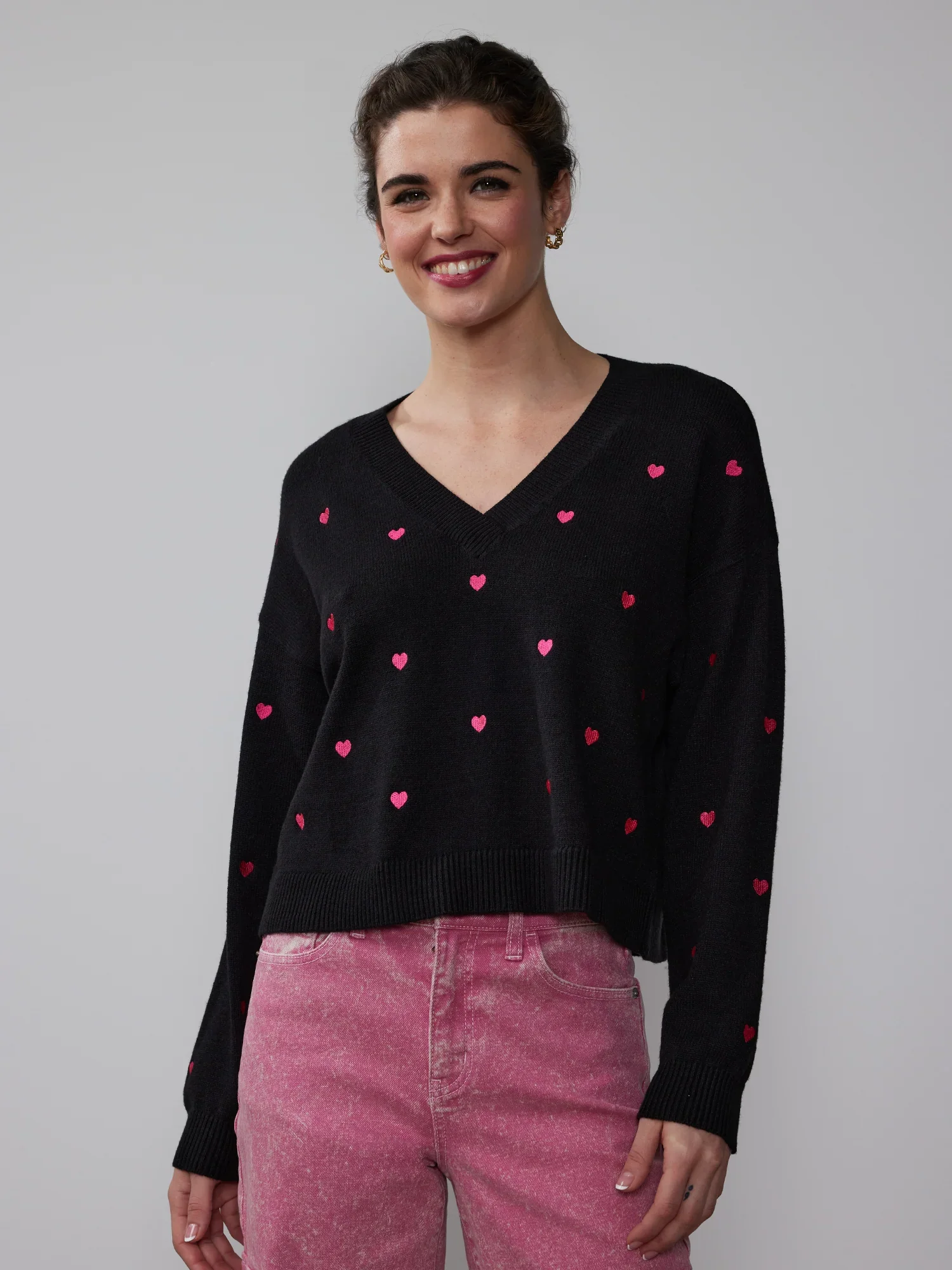 Image of Long Sleeve Heart Embroidered Pullover