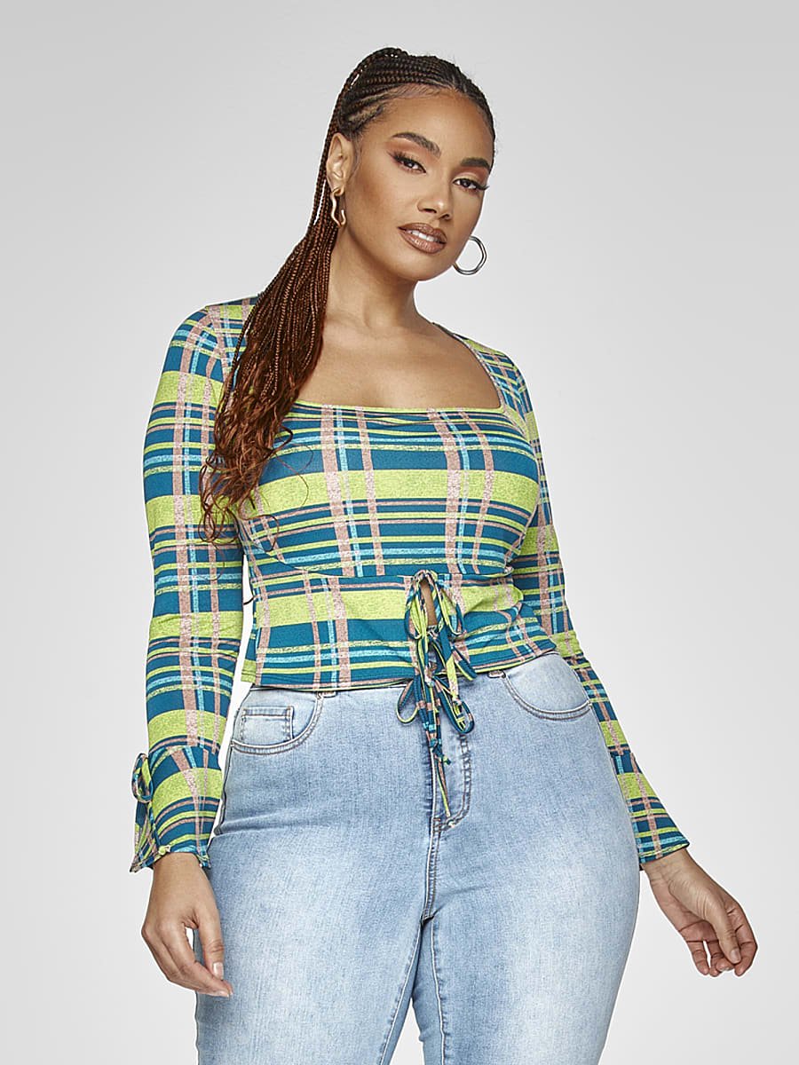 Image of Tricia Keyhole Plaid Top