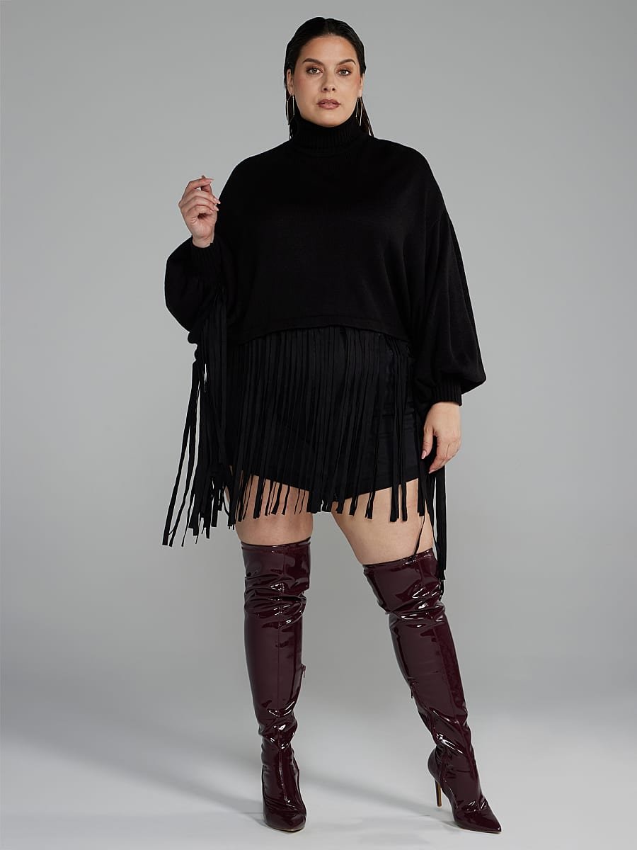 Image of Mockneck Fringe Hem Sweater