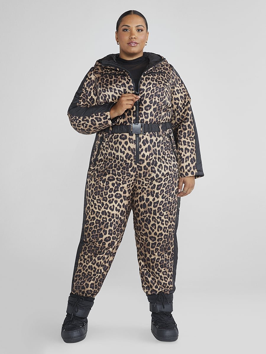 Image of Samara Leopard Print Colorblock Ski Jumpsuit