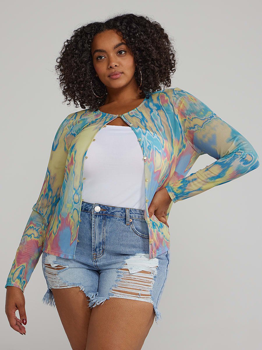 Image of Multicolor Print Button-Down Cardigan