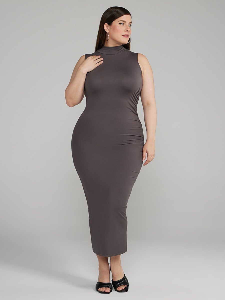 Image of Mockneck Ruched Bodycon Dress