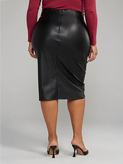 Image of Faux Leather Ruched Wrap Skirt