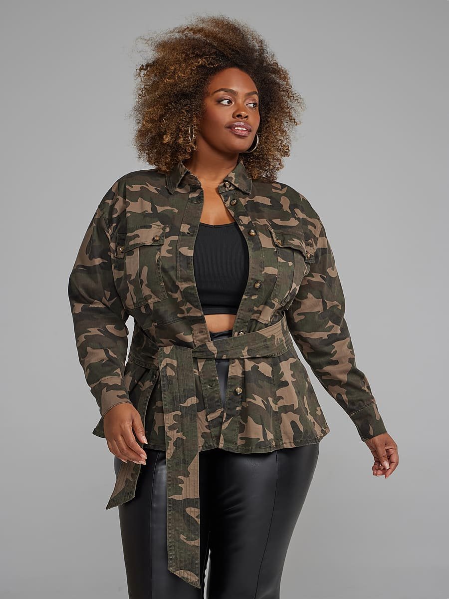 Image of Tie Waist Camo Shacket