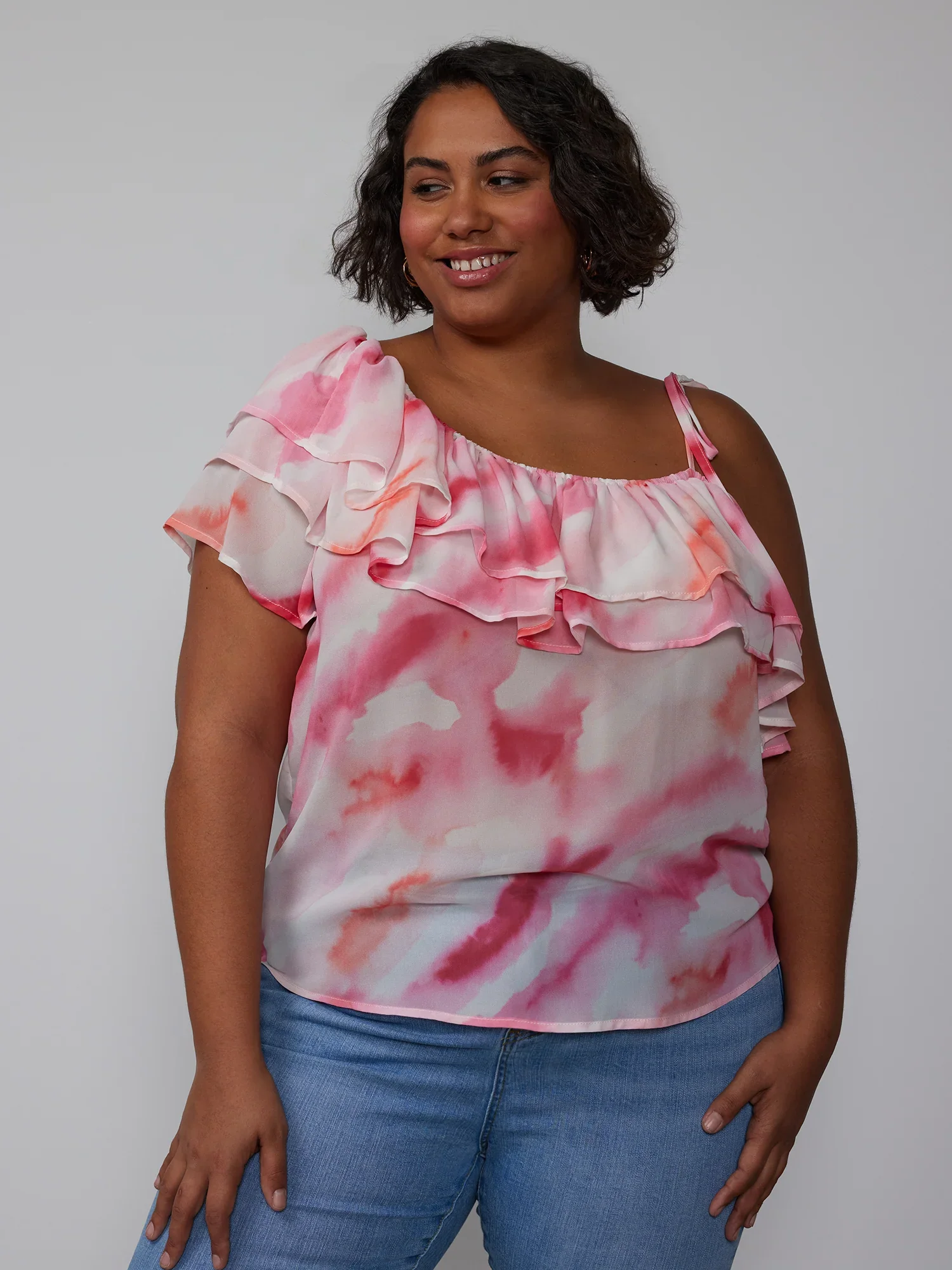 Plus One Shoulder Tie Dye Blouse