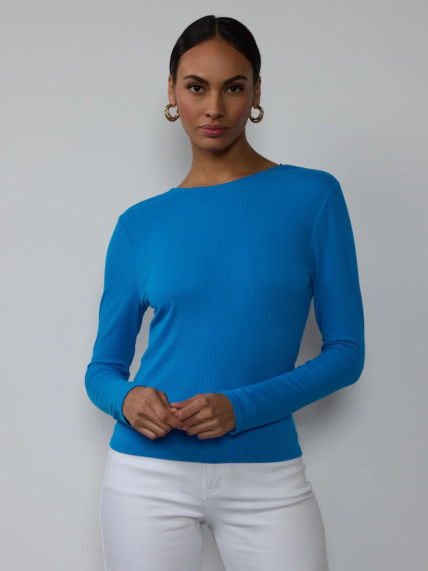 Crew Neck Ribbed Surplice Back Tee