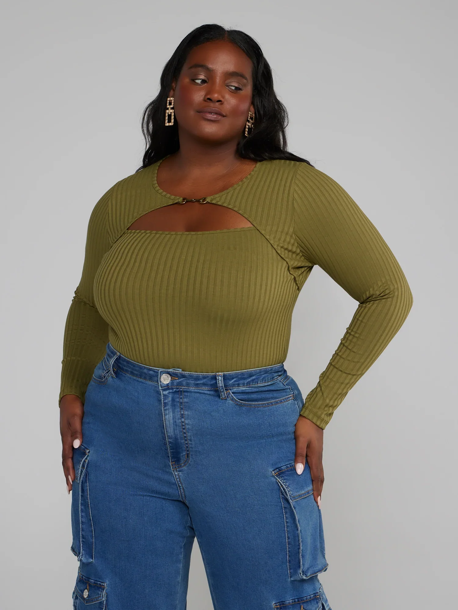 Image of Ribbed Knit Cut-Out Top