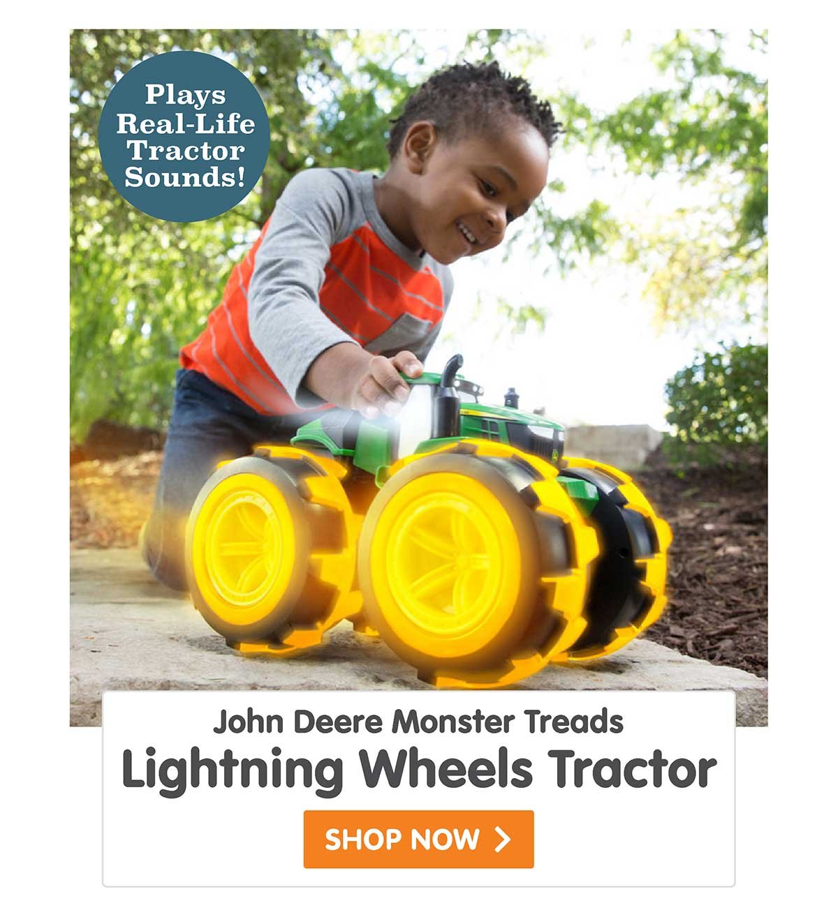 John Deere Monster Treads Lightning Wheels 4WD Tractor - Plays Real-Life Tractor Sounds!