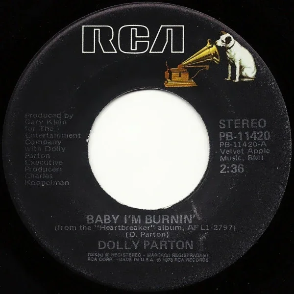 Image of Dolly Parton - Baby I'm Burnin' (7", Single) (VG)3