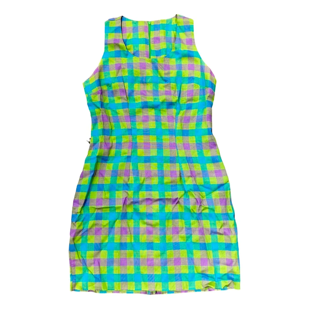 Image of Vintage Plaid Linen Mini Dress (S)