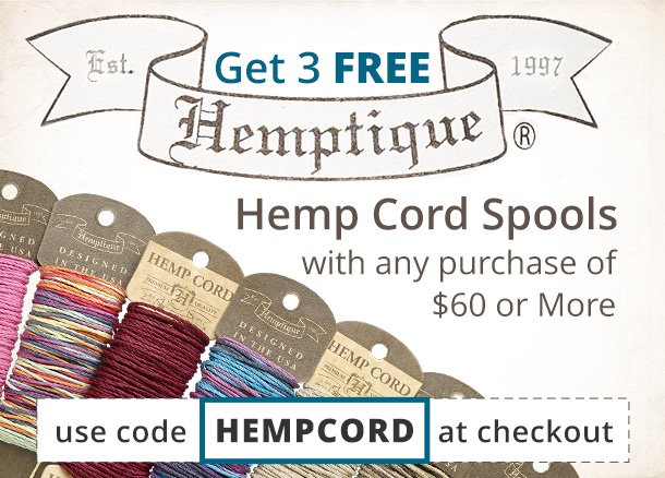 Free 3 pack of Hemptique cord with \\$60+ orders