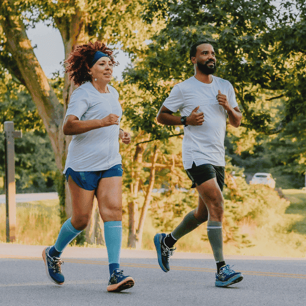 Man and woman running together