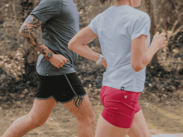 Man and woman running in rabbit apparel