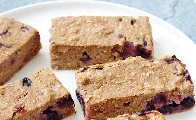 Banana Blueberry Bars on a white plate