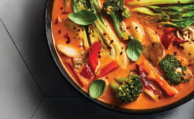 Thai Red Curry Vegetables in a black bowl