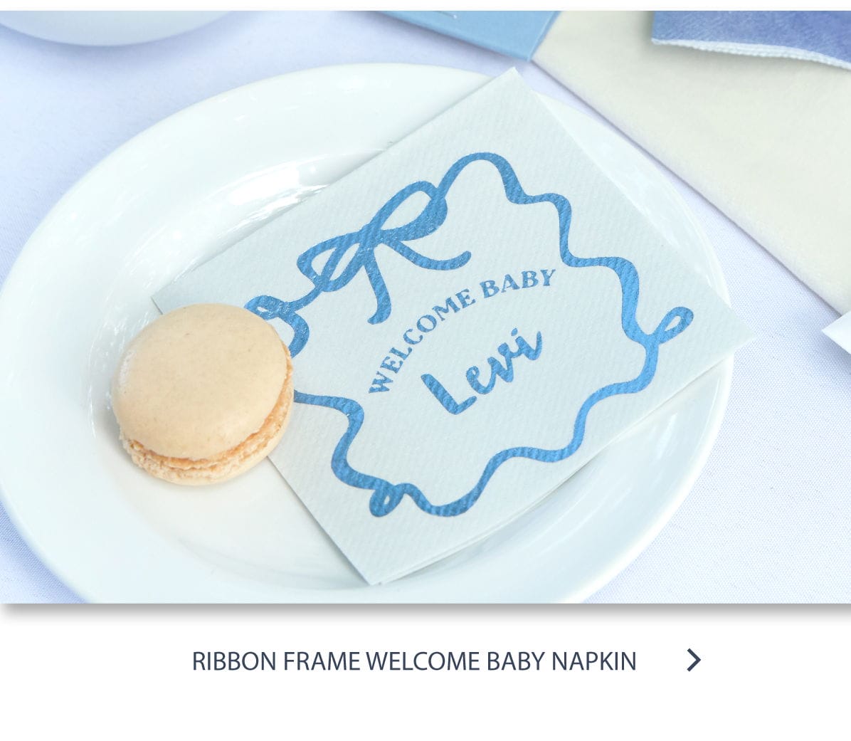 Ribbon Frame Welcome Baby Napkin >