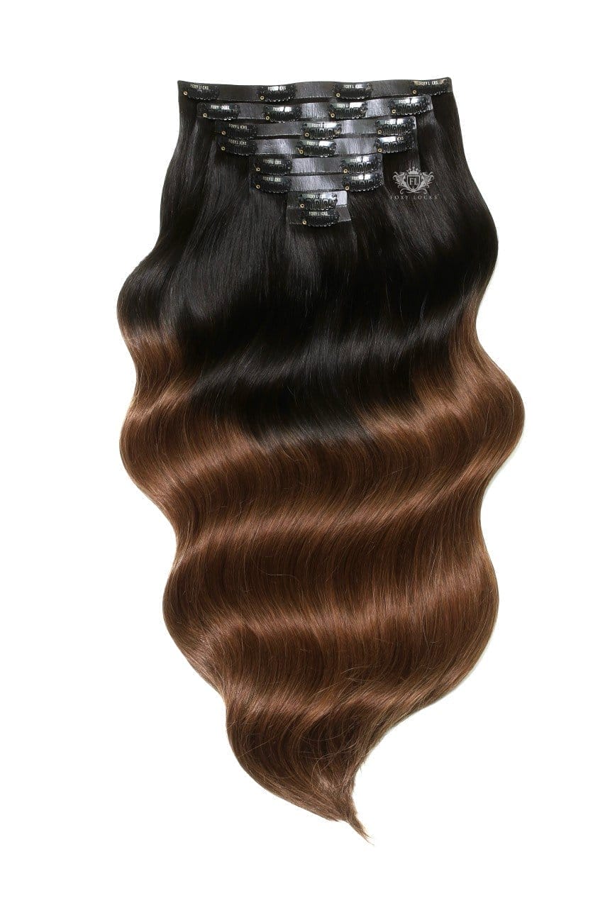 Image of Espresso Ombre - Deluxe 18" Seamless Clip In Human Hair Extensions 180g