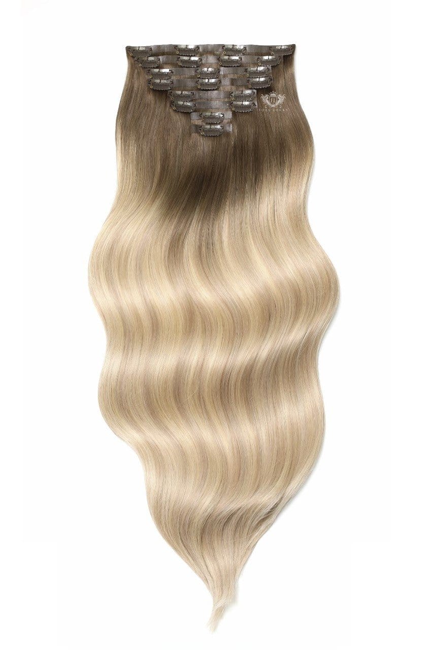 Image of Santorini Blonde - Luxurious 26" Silk Seamless Clip In Human Hair Extensions 300g :Rooted: