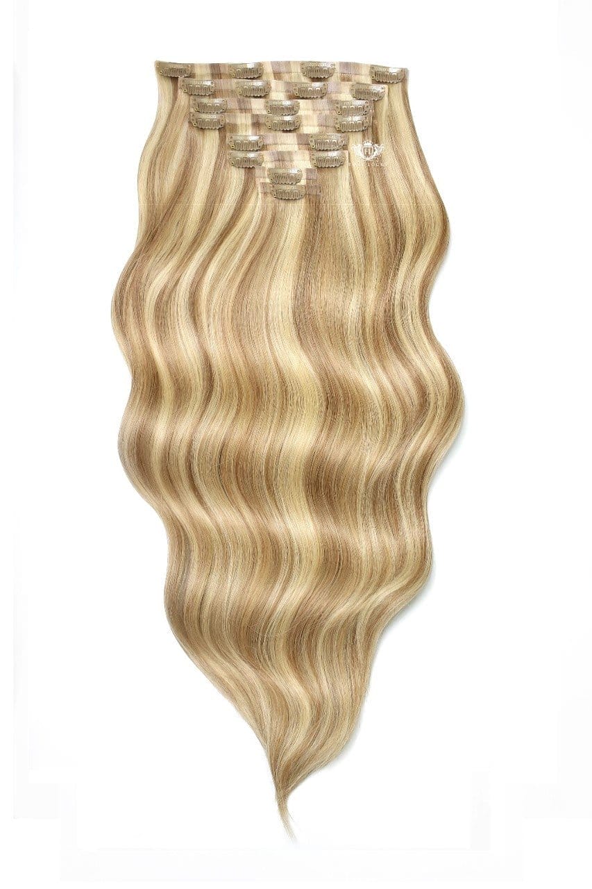 Image of Latte Blonde - Superior 22" Silk Seamless Clip In Human Hair Extensions 230g