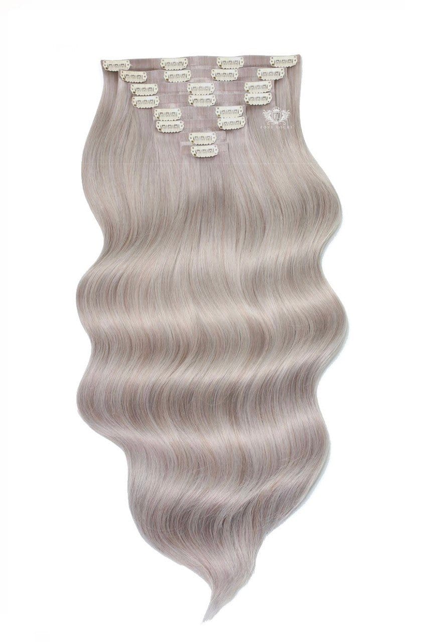 Image of Silver Fox - Superior 22" Silk Seamless Clip In Human Hair Extensions 230g