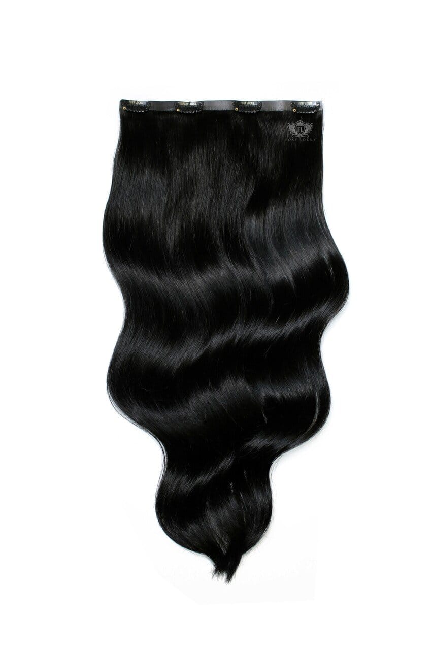 Image of Jet Black - Volumizer 16" One Weft Silk Seamless Clip In Human Hair Extensions 50g | Foxy Locks