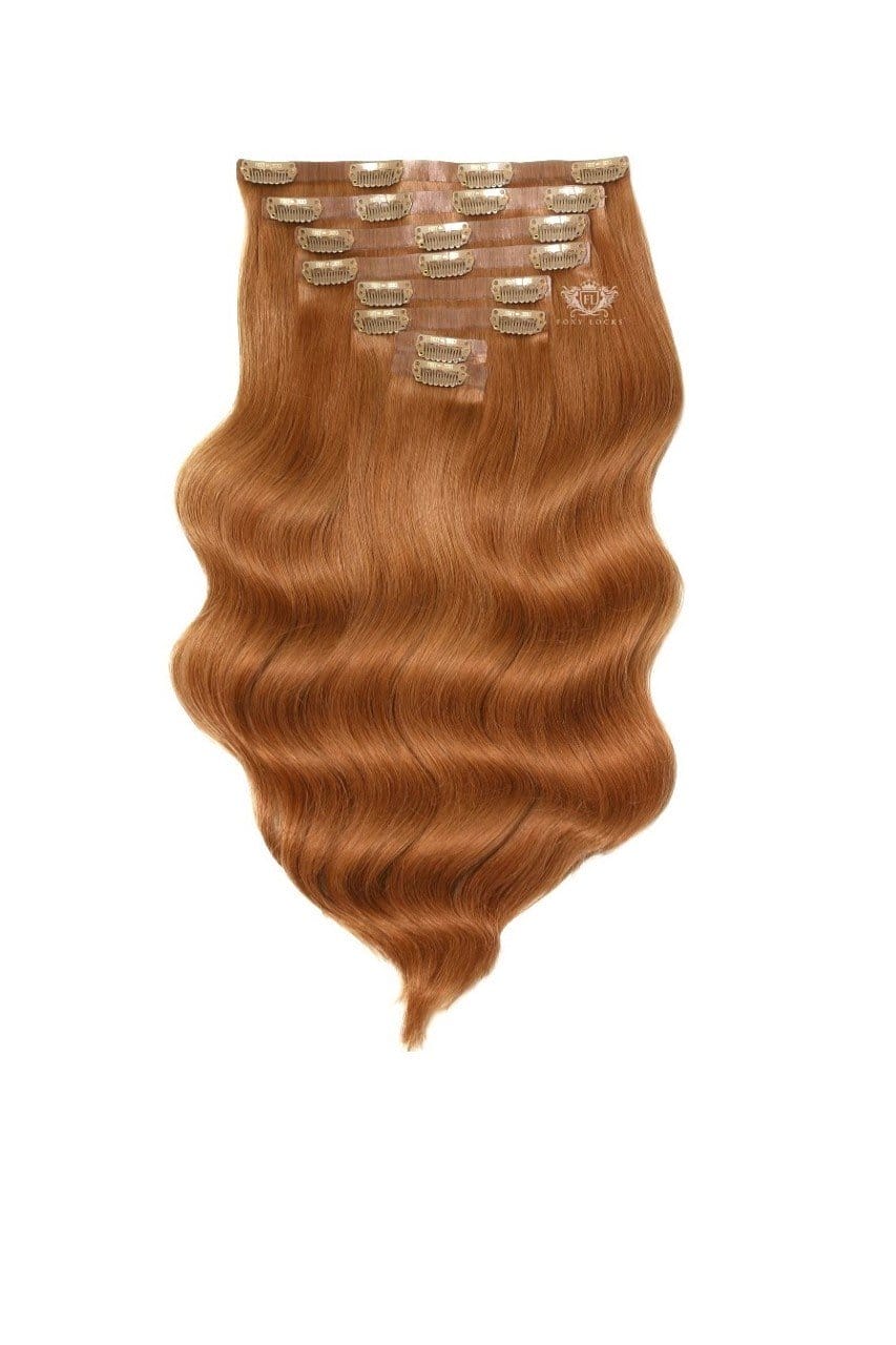 Image of Cinnamon Ginger - Elegant 14" Silk Seamless Clip In Human Hair Extensions 120g
