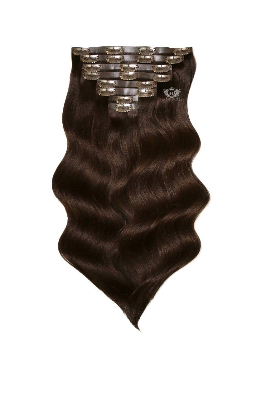 Image of Cocoa - Elegant 16" Silk Seamless Clip In Human Hair Extensions 150g