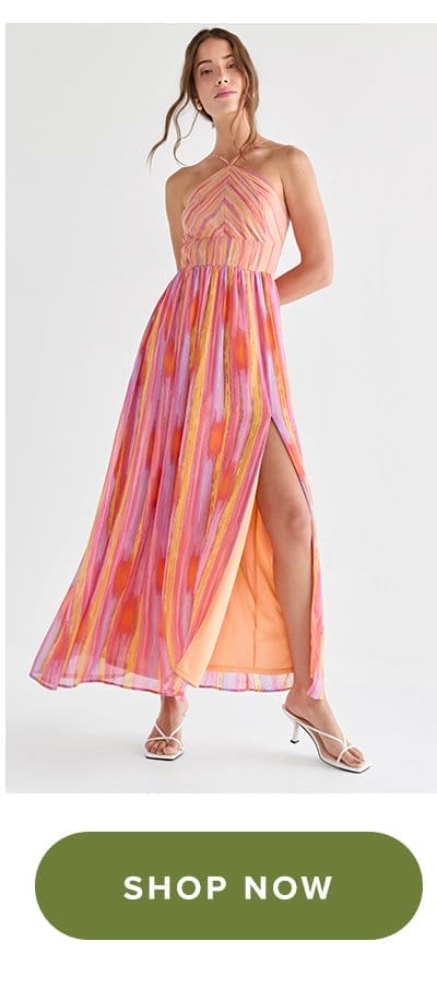 Kayla Halter Striped Slit Maxi Dress