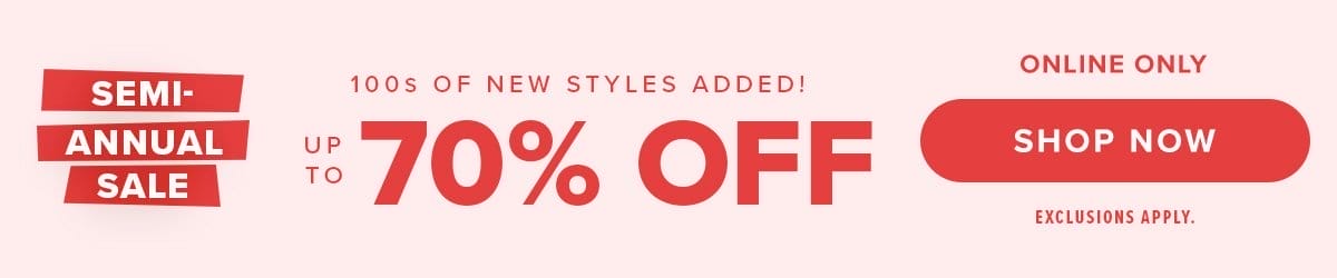 Shop up to 70% OFF clearance online only!