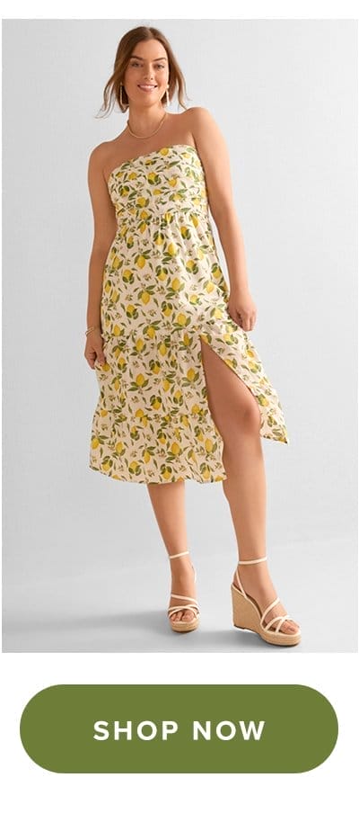 Tonia Strapless Lemon Print Midi Dress