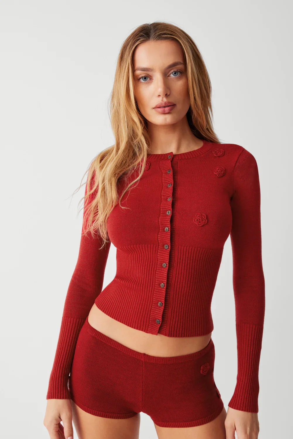 Image of Lenon Cloud Knit Button Up Cardigan - Red Velvet