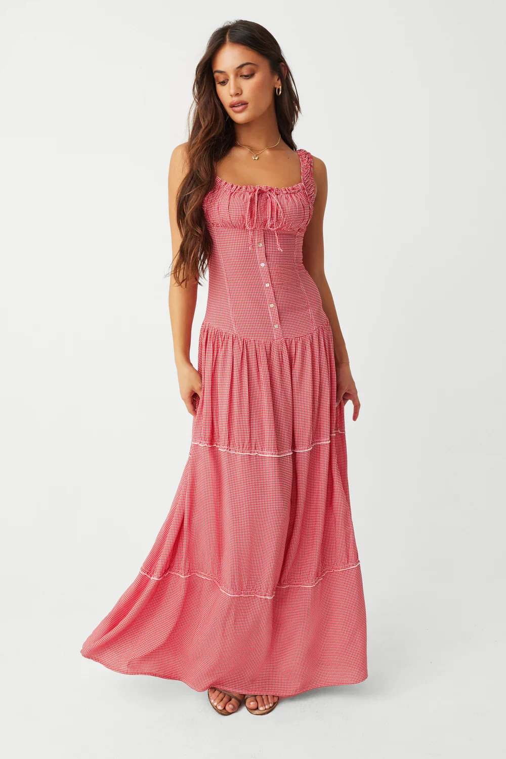 Image of Christabelle Ruffle Maxi Dress - Ladybug Gingham