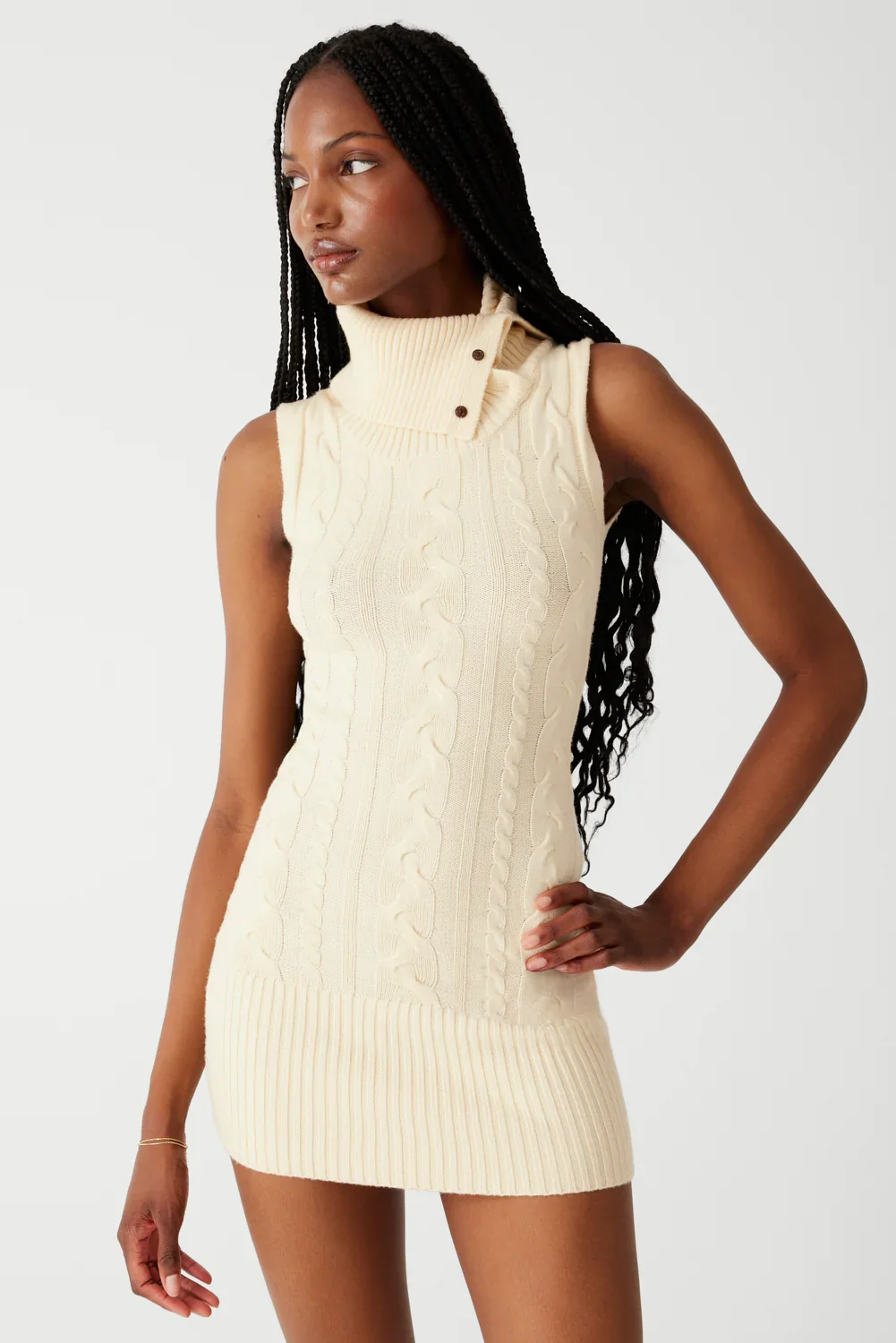 Image of Storm Cable Cloud Knit Mini Dress - French Vanilla