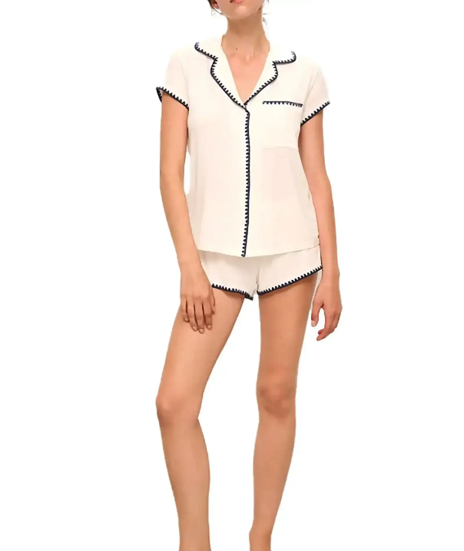 Image of Eberjey Women Frida Short PJ Set Ivory/Navy