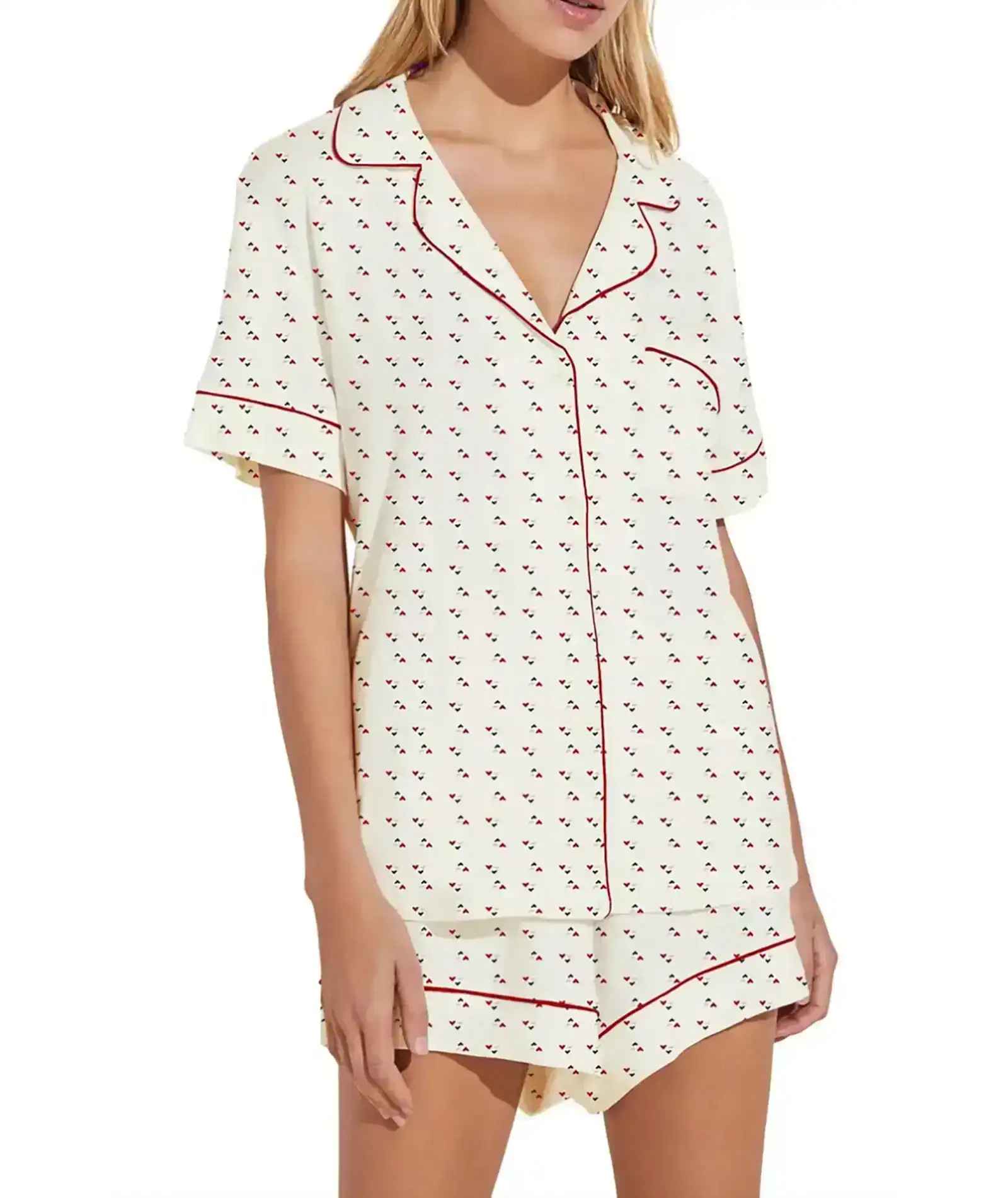 Image of Eberjey Women Gisele Relaxed Short PJ Set Printed Heart/Red