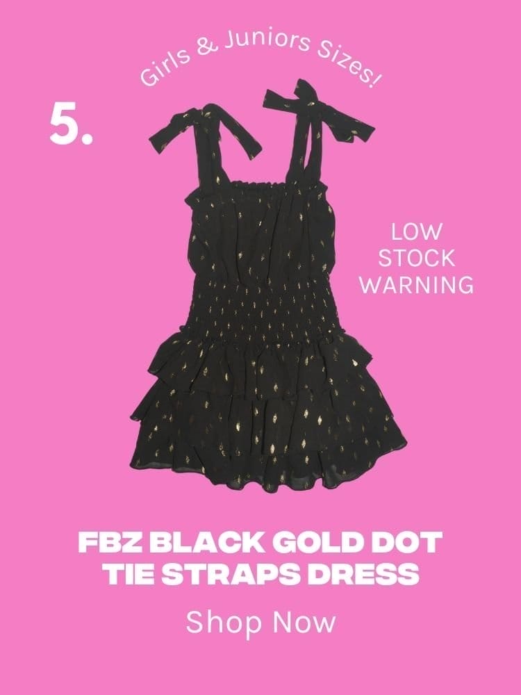 FBZ Black Gold Dot Tie Straps Dress