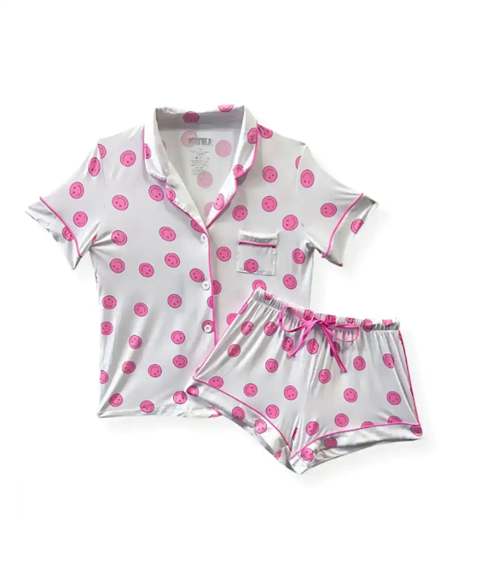 Image of Katie J NYC Girls Lynn Neon Pink Smileys Shorts PJ Set