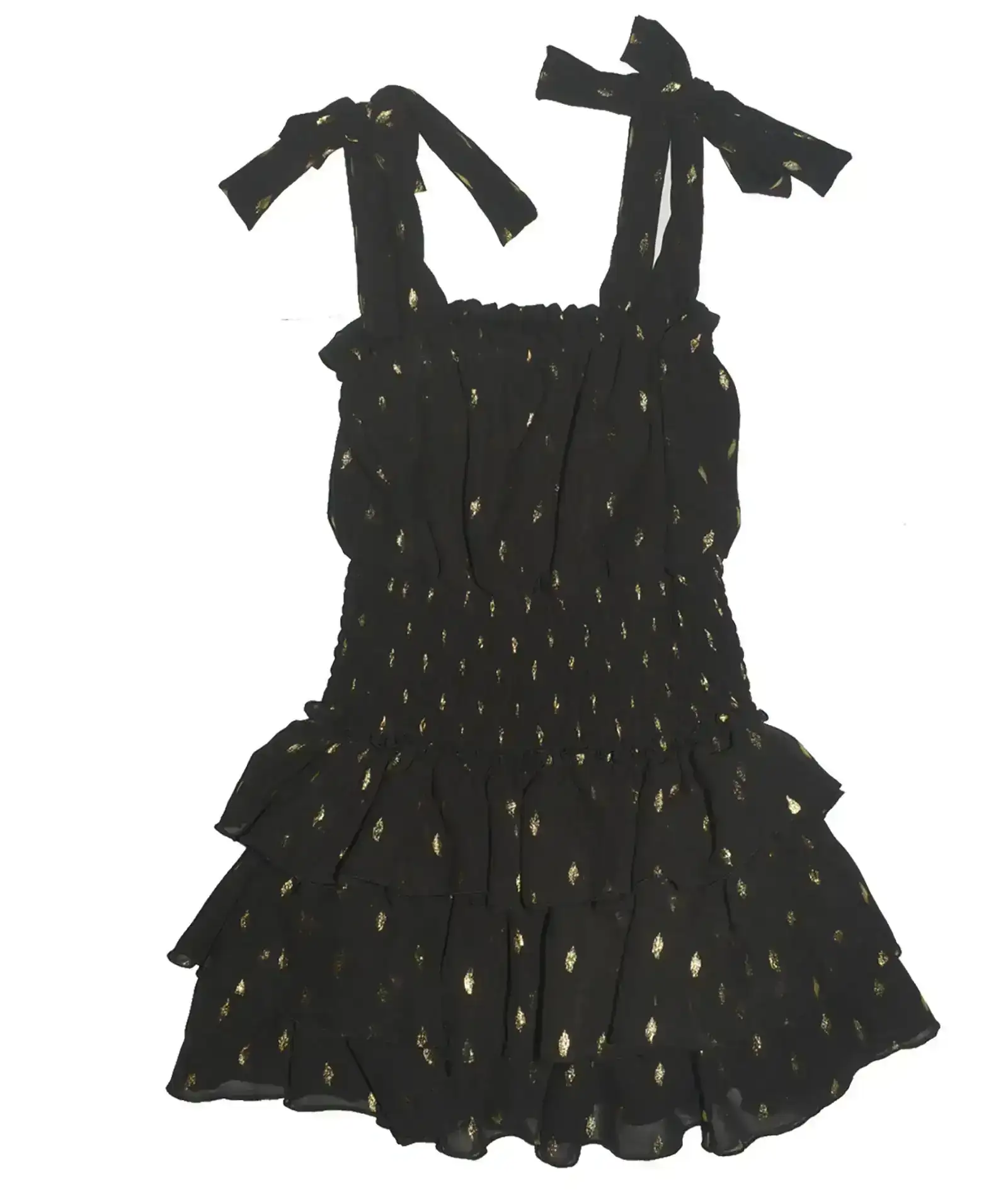 Image of Global Love Juniors Black With Gold Dots Tie Straps Dress