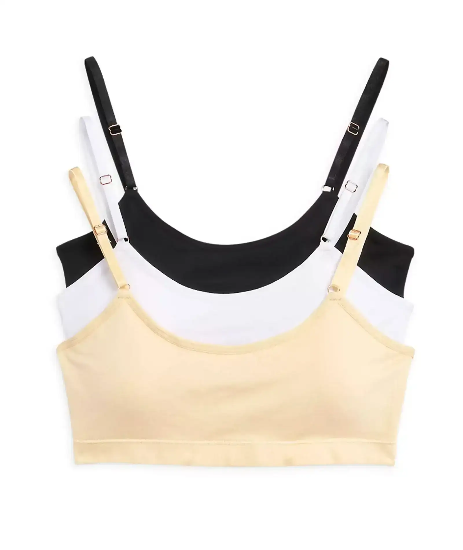 Image of Katie J NYC Girls 3-Pack Seamless Bra Top- Nude, Black, White