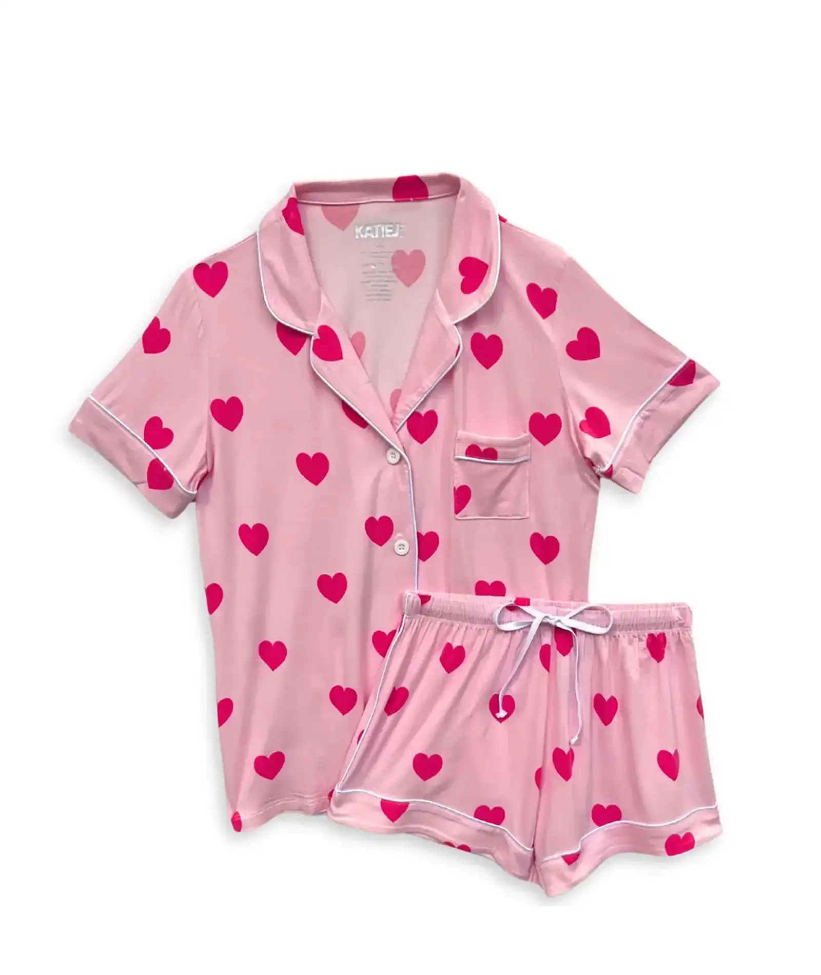 Image of Katie J NYC Juniors Pink Hearts Lynn PJ Shorts Set