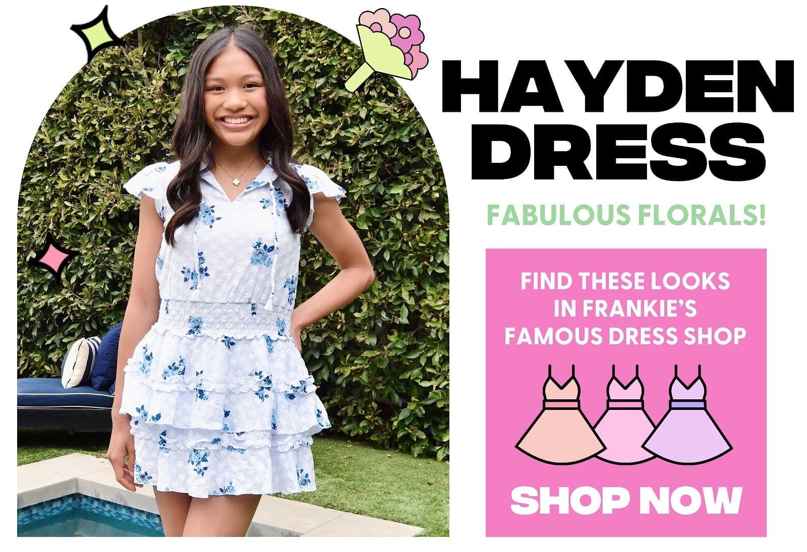 Hayden Dress Fabulous Florals! Find these looks in Frankie's famous dress shop - Shop Now