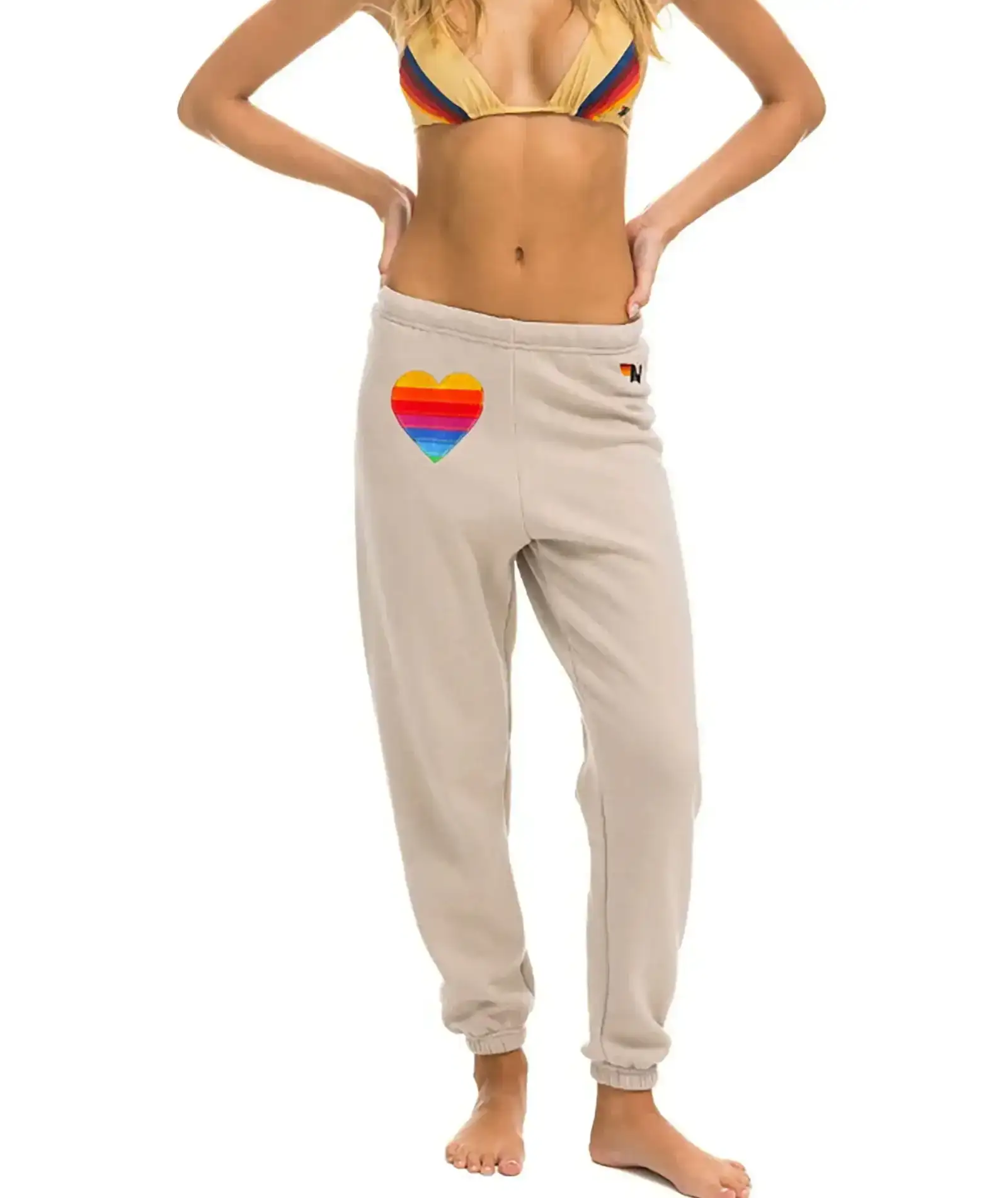 Image of Aviator Nation Women Rainbow Heart Stitch Sweatpants Sand