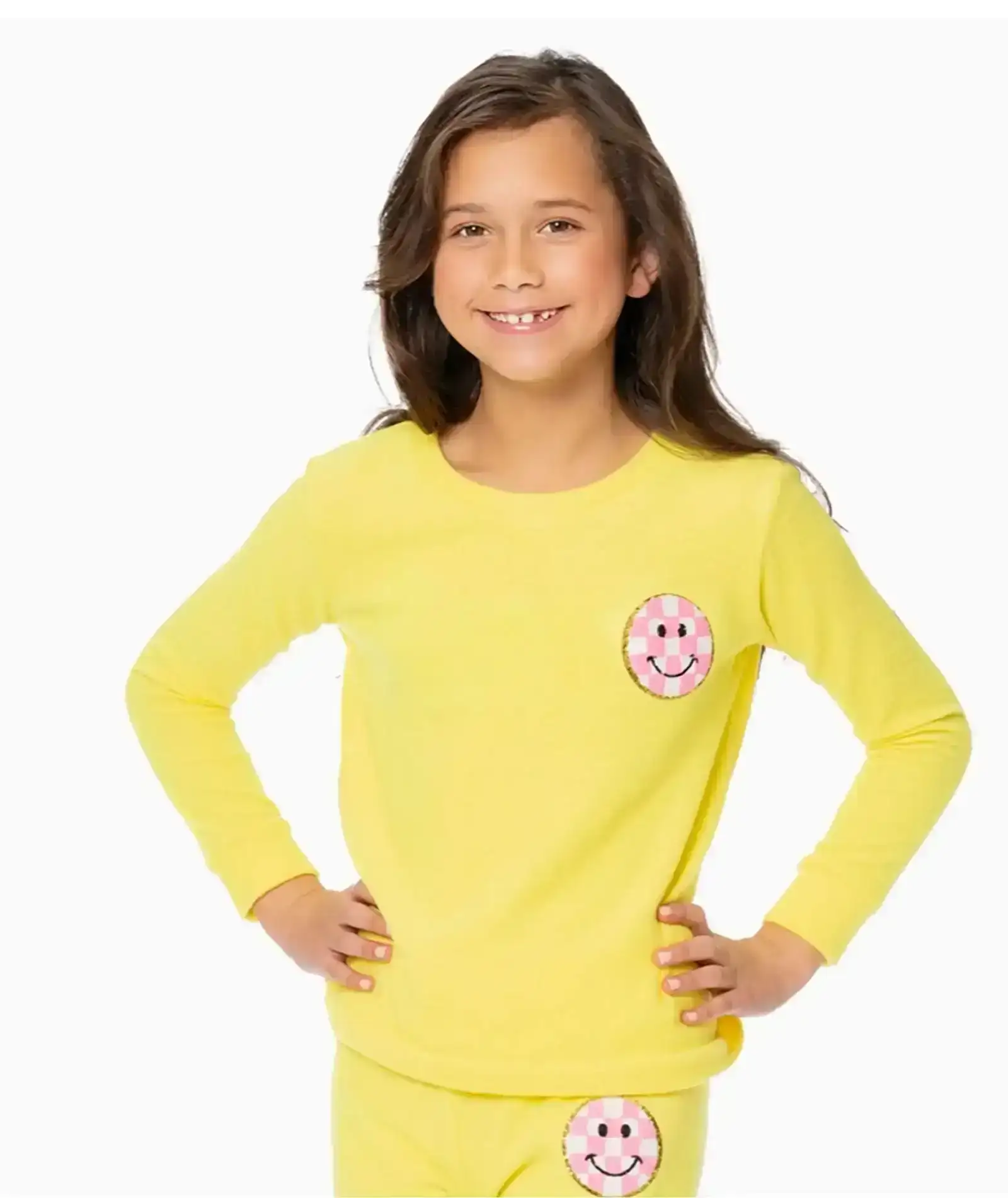 Image of Malibu Sugar Girls Checkered Smiley Supersoft Crew Sweatshirt