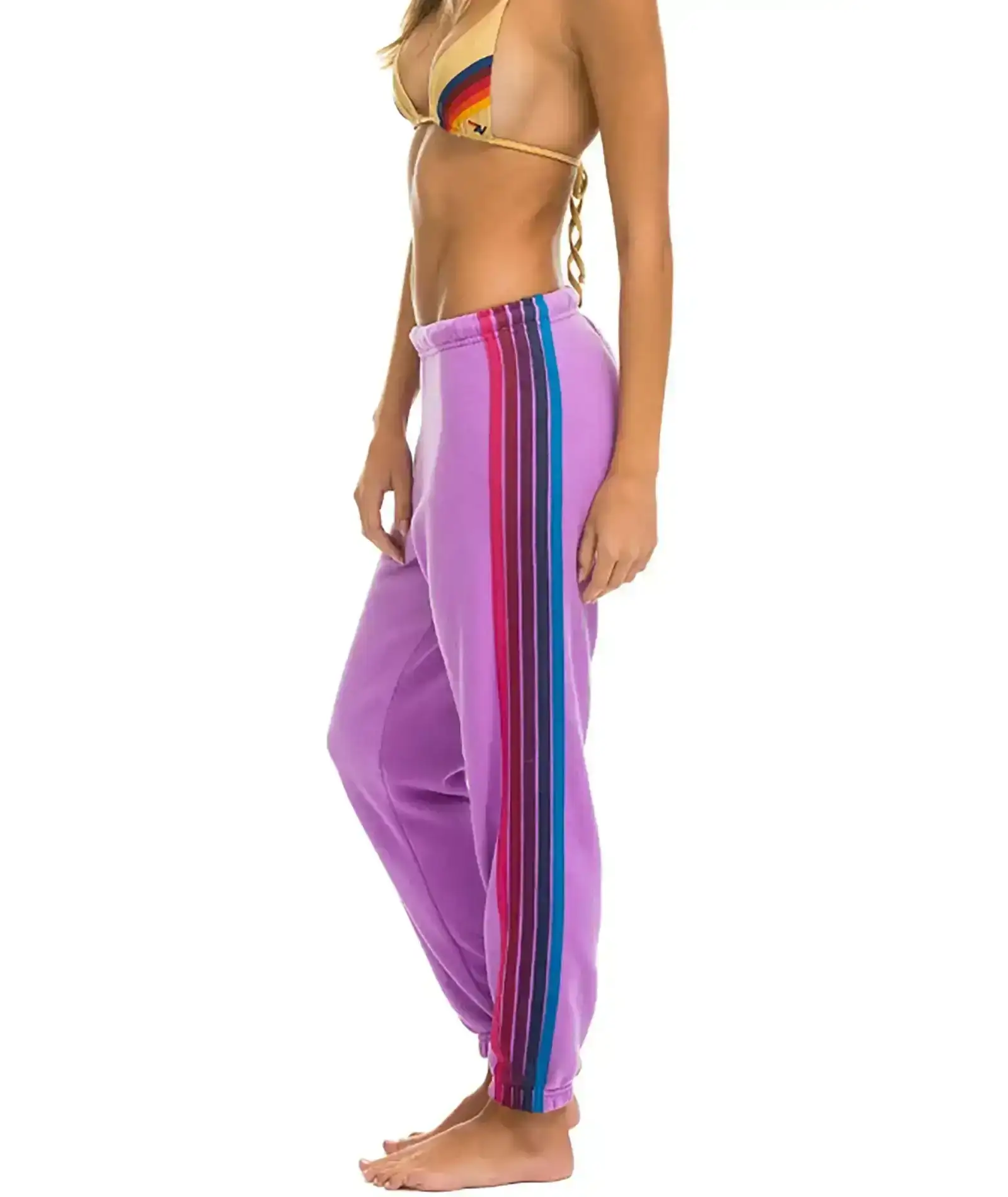 Image of Aviator Nation Women 5 Stripe Sweatpants Neon Purple