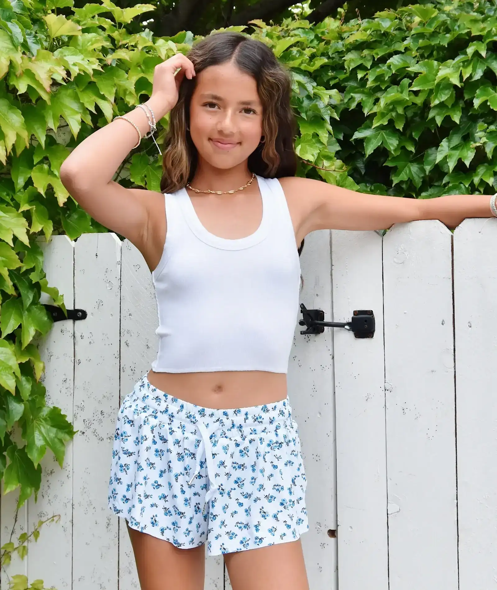 Image of Katie J NYC Girls White Floral Farrah Shorts