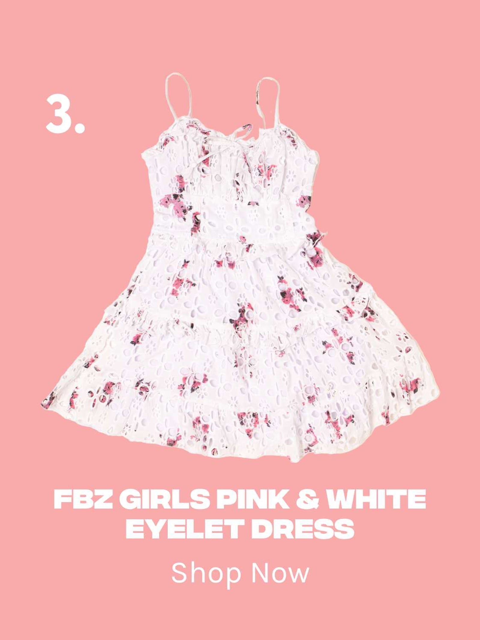 FBZ Girls Pink & White Eyelet Dress